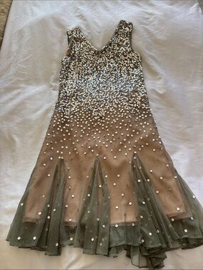 Us Angels Olive Sequin V-Neck Midi Dress